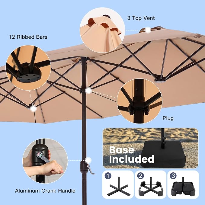 VICLLAX 8 Pieces Patio Dining Set with Patio Umbrella, 6 Patio Swivel Chairs and Metal Patio Table with 15ft Wheat Outdoor Umbrella for Backyard, Mixed Brown Chairs & Black Tabletop