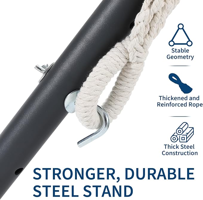 Double Hammock with Stand for Outdoor Use, 2 Person Heavy Duty Hammock with Steel Frame Stand, Portable Hammock for Patio, Yard & Garden, Easy Assembly, 450 Lbs Capacity-Ocean