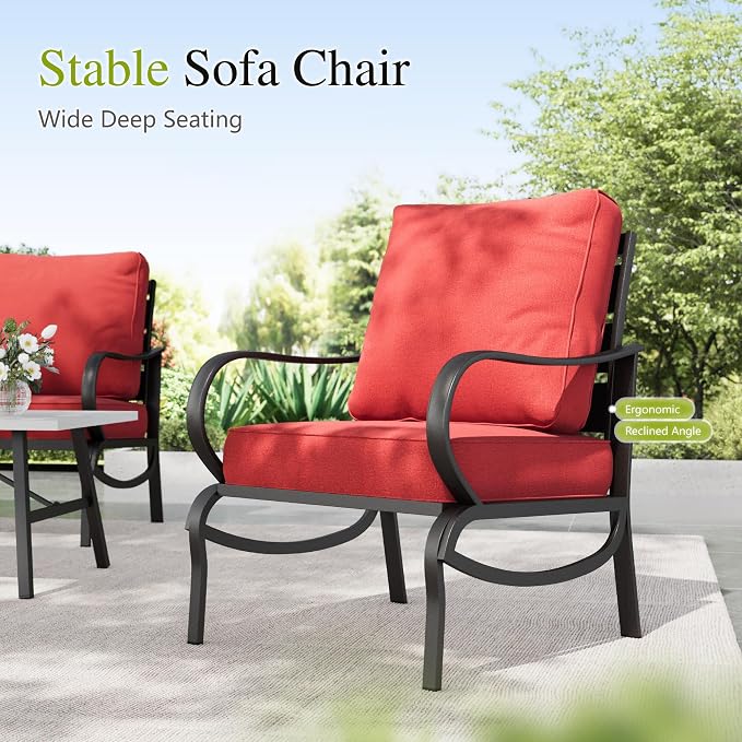 Sophia & William Patio Furniture Sets for 7 Outdoor Conversation Set 7 Pcs with 2 x Swivel Sofa Chairs, 2 x Armrest Chairs, 1 x 3-Seat Sofa, 2 x Ottomans for Coffee Garden Backyard Poolside Red