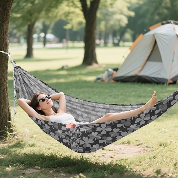 Camping Hammock Outdoor Hammocks for Outside Clover Gray Beach Trees Portable Lightweight with Pockets Tree Straps Indoor
