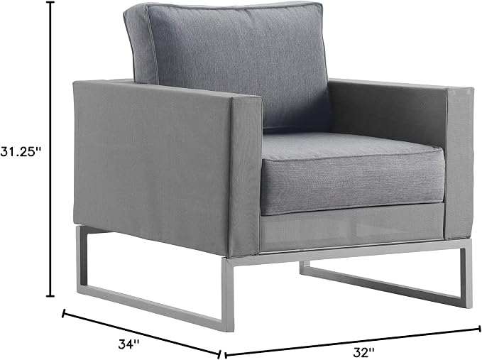 Elle Decor Tropez Outdoor Patio Arm Chair, Modern Mesh Lounge Chair with Cushions and Metal Frame for Patio, Porch, Balcony or Indoor Outdoor Living Space, Gray