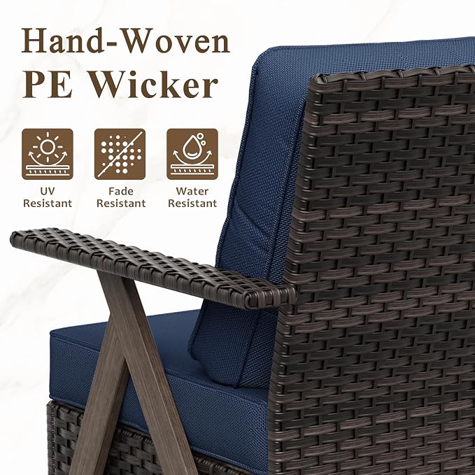 Outdoor Wicker Patio Chairs Set of 2, PE Rattan Patio Dining Chairs with Metal Frame and Deep Seating