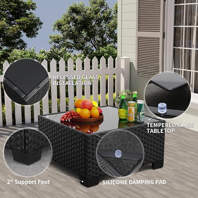 Rattaner Outdoor Furniture Set 3 Pieces Wicker Patio Furniture Outdoor Sectional Patio Couch Outdoor Coffee Table All-Weather Non-Slip Cushions Waterproof Covers, Khaki