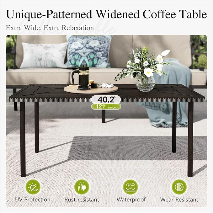 Sophia & William Patio Conversation Set for 5, 3-Seater Sofa, 2 Fixed Chairs and a Coffee Table, Metal Outdoor Furniture with 5.75" Extra Thick Cushions, Beige