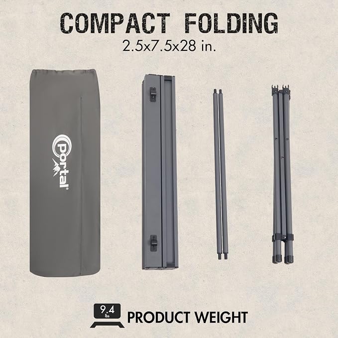 Portal Lightweight Aluminum Folding Square Table Roll Up Top 4 People Compact Table with Carry Bag for Camping, Picnic, Backyards, BBQ, Dark Gray