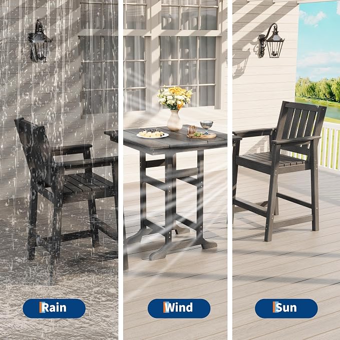 Takywep 31.5" Square HDPE Wood Grain Outdoor Bar Table, 39.6" High Weatherproof Pub Table for Patio and Poolside, Tall Bistro Table with 300 Lb Weight Capacity and Umbrella Hole, Dark Grey