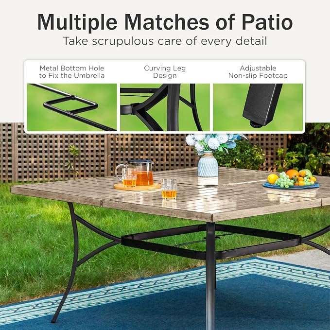 PHI VILLA 9-Piece Outdoor Dining Sets, 57.5“ All-Weather Patio Table and Chairs Set for 8, Heavy Duty Patio Table Set Square for Deck, 8 Extra Large Outdoor Swivel Chairs with Thick Cushions