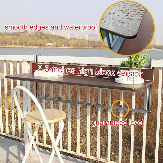 Adjustable Height Aluminum Hanging Balcony Table - Foldable Patio Bar for Deck Railing, Outdoor Garden Furniture, Space-Saving Design for Balconies and Patios