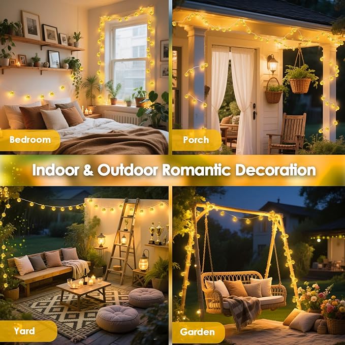 Moroccan String Lights Battery Operated 60 LED 36 FT Globe Fairy Lights | Warm White String Light for Bedroom, 8 Lighting Modes & Timer, for Party Wedding Garden Christmas Indoor Decor