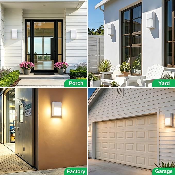 Outdoor Porch Light, LED Wall Sconce, Rustproof Aluminum | Modern Exterior Wall Light Fixture for House, Patio, Garage, 12W 1000 Lumen, Waterproof, 3000K, White, 1 Pack