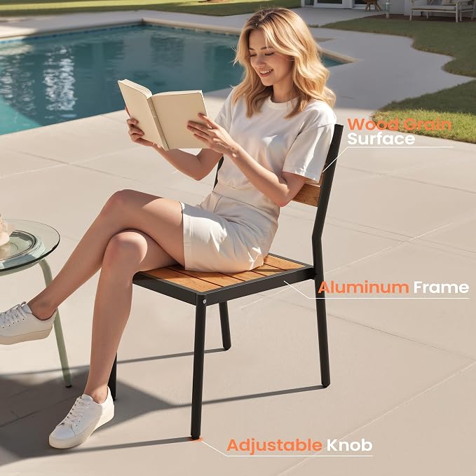 Pellebant 11 Piece Patio Table and Chairs Set for 10, Aluminum Outdoor Dining Set with Umbrella Hole, Stackable Dining Chairs & 94" Dining Table, Brown