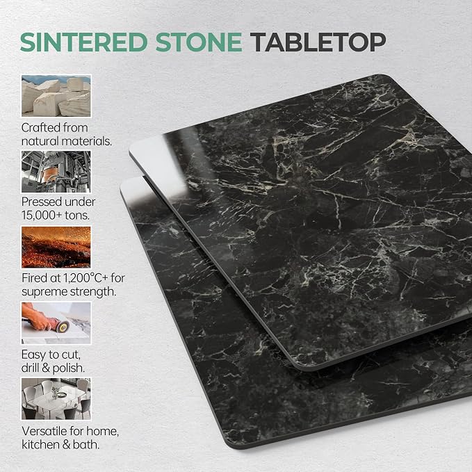 Rectangle Table Top,35.4 ” x 23.6 ” Black Sintered Stone Tabletop, DIY Replacement & Cover Marble Desktop, Scratch & Wear Resistant, Easy to Clean, Suitable for Indoor & Outdoor