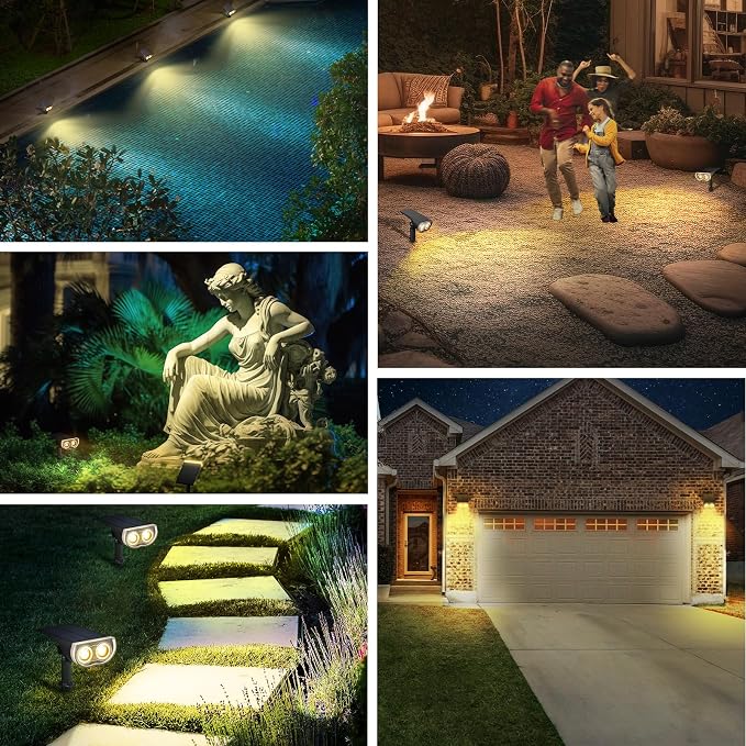 Linkind Solar Spotlights Outdoor Waterproof Dusk to Dawn Warm White 6 Pack | StarrayS Mini, 2 Lighting Modes, 3000K, IP65, Adjustable Head for Landscape Garden Yard Patio Flag Tree Backyard Pathway