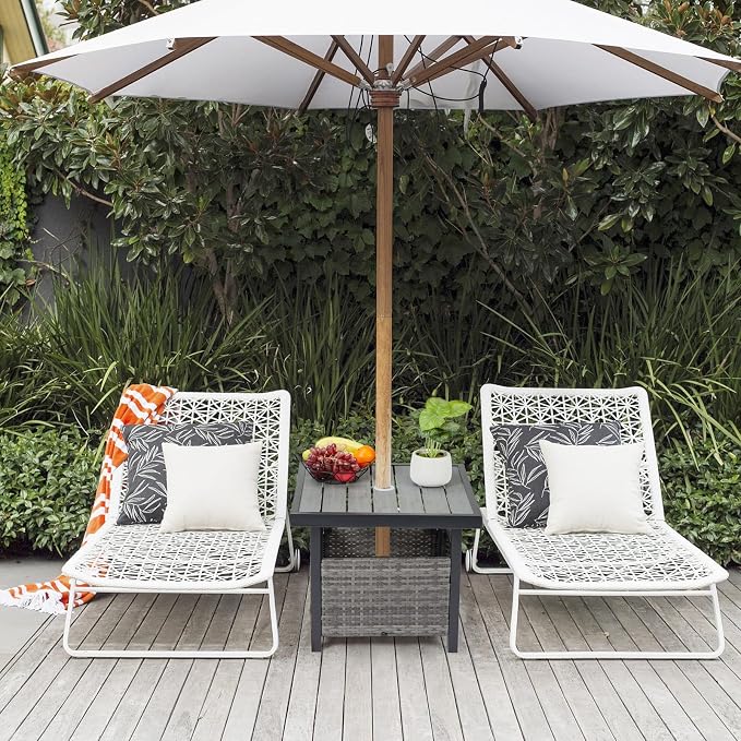 Outvita Outdoor Side Table with Umbrella Hole, Rattan Umbrella Stand Table with 1.6" Umbrella Hole for Patio Yard Balcony Porch Poolside