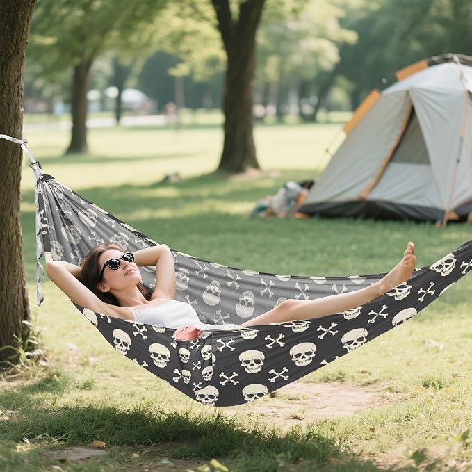 Camping Hammock Outdoor Hammocks for Outside Skull Crossbones Beach Trees Portable Lightweight with Pockets Tree Straps Indoor