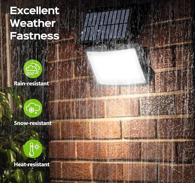 Solar Outdoor Lights 4 Pack, 202 LED Flood Light with 16.4 ft Cable | Remote Control Solar Motion Sensor Outdoor Lights, 3 Modes Solar Powered Security Lights for Outside Patio, Yard, Garage
