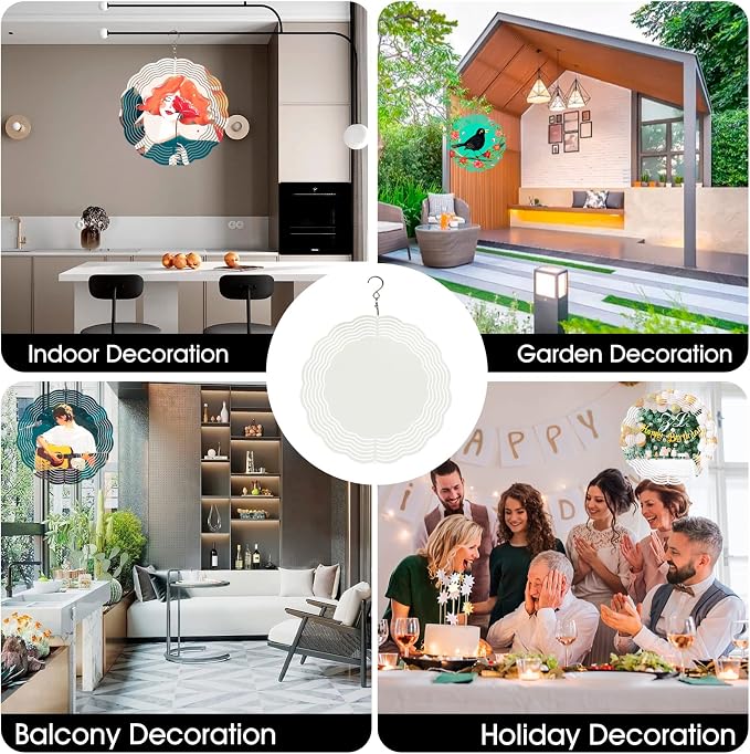 CHONOVO 10 Pack 6 Inch Sublimation Wind Spinner Blank | Double-Sided Sublimation, 3D Aluminum Metal, Easy Heat Transfer, Includes Hooks for Hanging Yard, Garden & Porch Decoration