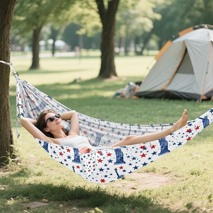 Camping Hammock Outdoor Hammocks for Outside The Statue of Liberty 1 Beach Trees Portable Lightweight with Pockets Tree Straps Indoor Small