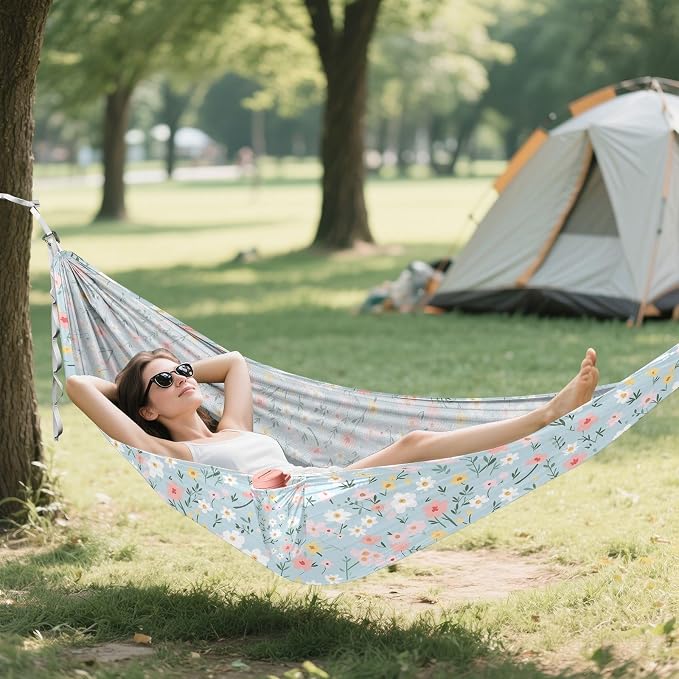 Camping Hammock Outdoor Hammocks for Outside 2041-花 Beach Trees Portable Lightweight with Pockets Tree Straps Indoor