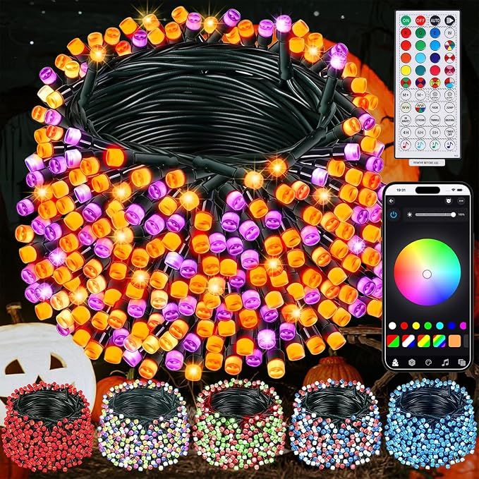 HOME LIGHTING Smart Color Changing Halloween Lights, 66FT 200 LED RGB String Lights with Remote & App Controlled, Music Sync Multiple Modes, Waterproof Indoor Outdoor Holiday Xmas Tree Party Decor