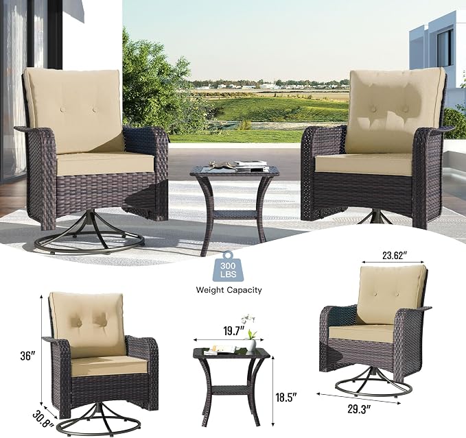 Kullavik 9 Pieces Outdoor Patio Furniture Set,PE Wicker Rattan Sectional Sofa Patio Conversation Sets with Tempered Glass Table,Swivel Rocking Chairs Set,Sand