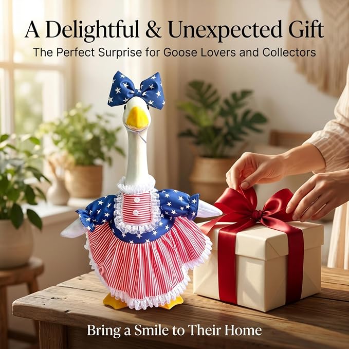 Go Ho 4th of July Porch Goose Outfit, American Flag Patriotic Clothes for 23 Inch Porch Goose Statue, Summer Sculpture Clothes for 250th Anniversary USA Outdoor Lawn Garden Patio Decoration