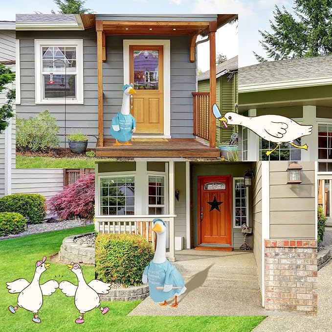 CAMDUCK Funny Porch Goose Outfit for 23 Inch Goose Statue, Mess with The Honk You Get The Bonk Goose Clothes, Decorative Lawn Geese Costume Clothing for Outdoor Decor (Light Blue)