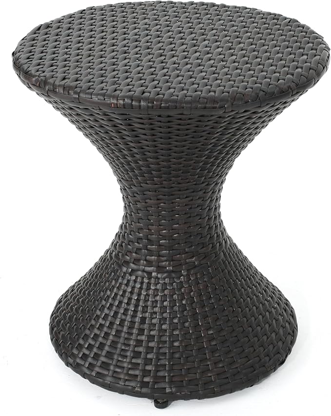 Wicker Rattan Side Table, Outdoor Round Rattan Coffee End Table for Patio Porch Lawn