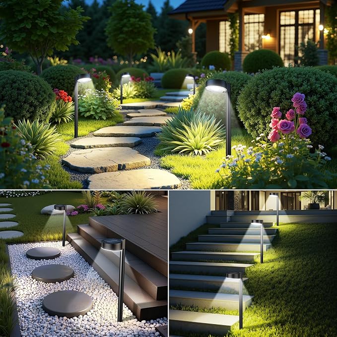 Ahaorigin 12 Pack Solar Pathway Lights Outdoor, 12 Brighter LED Solar Lights Outdoor Waterproof, Up to 12 Hrs Modern Path Light for Yard Garden Walkway Driveway Lawn, Cool White