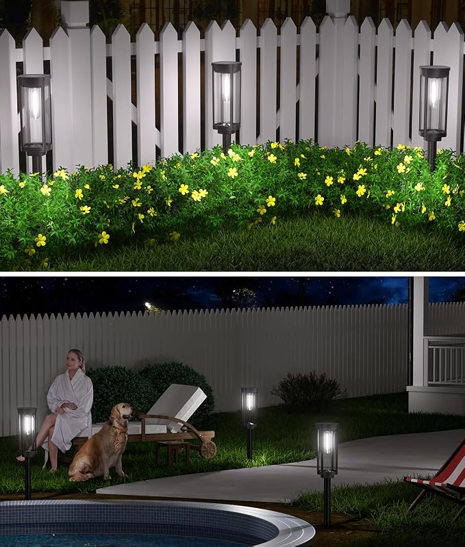 NEWMESSI 6 Pack Solar Pathway Lights Outdoor,Super Brightness IP65 Waterproof Auto On/Off Solar Path Lights, Garden Solar Powered Landscape Lighting for Outside Yard Garden Driveway Walkway Décor