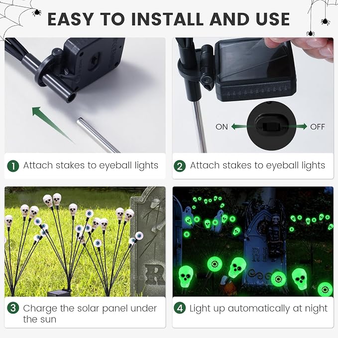 vignuto Halloween Decorations Outdoor, Scary Eyeball Lights,4PACKS 32LED,IP65 Waterproof,Halloween Decor for Garden/Yard/Patio/Lawn/Pathway(Green)