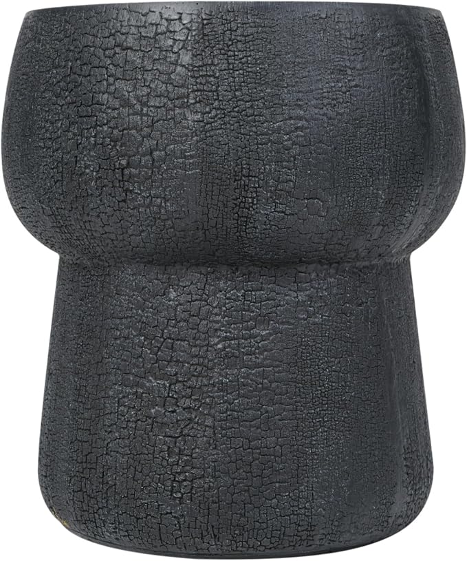 Outdoor Patio Accent Table with Crack Process, Morden Concrete Coffee Table with Double Barrel Shape Outdoor Side Table, Garden Stoolsl for Patio,Garden, Backyard Black