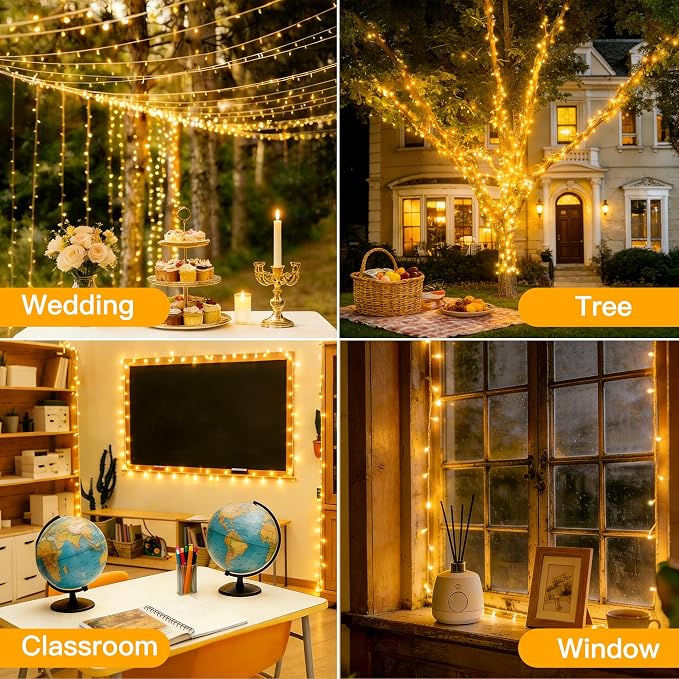 Ollny Christmas Lights Outdoor 800LED 262FT, Warm White Plug in Fairy Light with Remote, 8 Modes Waterproof Timers Dimmable LED String Lights for Indoor House Outside Bedroom Patio Balcony