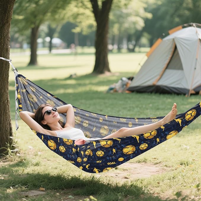 Camping Hammock Outdoor Hammocks for Outside Golden Football Beach Trees Portable Lightweight with Pockets Tree Straps Indoor