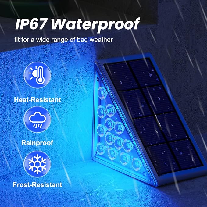 Solar Step Lights,6 Pack Blue LED Outdoor Step Lights, Stair Lights Outdoor for Patio, Fence, Yard, Walkway, Solar Powered Auto On/Off, IP67 Waterproof, Easy Install