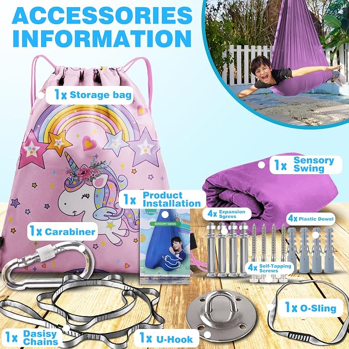 Indoor Therapy Sensory Swing, Special Needs Joy Cuddle Ceiling Snuggle Swings, Outdoor Room Adjustable Fabric Hammock, Autism, ADHD, Aspergers, Sensory Integration, Kids Boy Girl Children Teens Gift