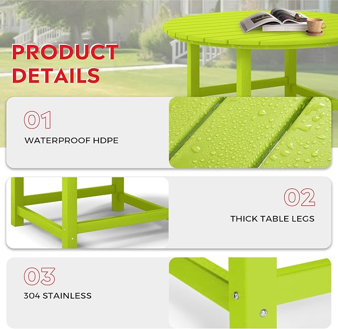Costaelm Patio Conversation Set, 5 piece Balcony Furniture, Small Patio Firepit Furniture Outdoor Adirondack Round Coffee Table and Chair for Backyard Lawn Porch Pool Garden, Lime