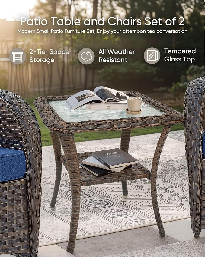 HUMMUH Luxury Patio Furniture Set with High Back Swivel Rocker Chairs & 3 Seater-Couch & Steel Fire Pit Table 5 Pieces Outdoor Conversation Set for Porch,Deck,Backyard