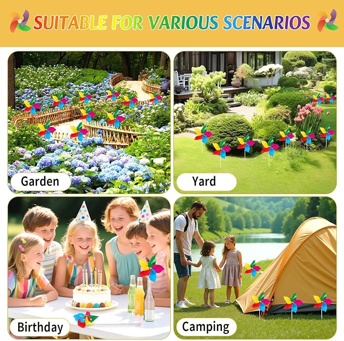 NOVWANG 20 Pack Rainbow Pinwheels for Kids Garden Yard | Plastic Wind Spinners, Kids Party Crafts Birthday Festival, Garden Lawn Yard Camping Patio Decor, Colorful Pinwheels