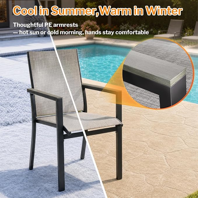 MEOOEM Expandable Outdoor Dining Set for 8, Extendable 9 Piece Outdoor Dining Table Set 450LBS Heavy Duty, Comfortable Highback Wide Deep Seat 8 Person Patio Dining Set for Outside, Backyard, Grey