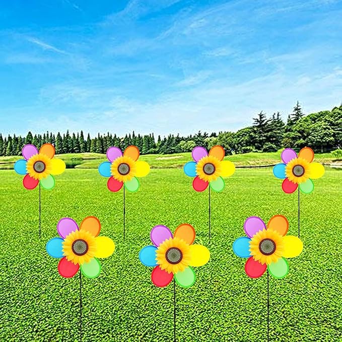 Sunflower Pinwheels Outdoor Wind Spinners Yard Garden, Lawn Pinwheels Bulk Colorful Flower Windmill Decorative (3 pcs)