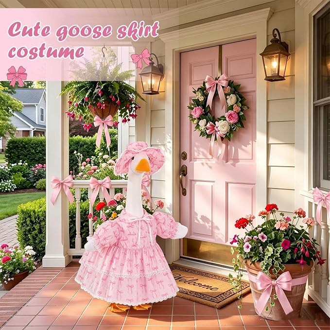 FuWeave Fall Porch Goose Outfit for Lawn Decor | Fits 23"/17" Lawn Plastic/Cement Statue Goose Costume Dress for Front Outdoor Courtyard Garden Patio Yard Decoration