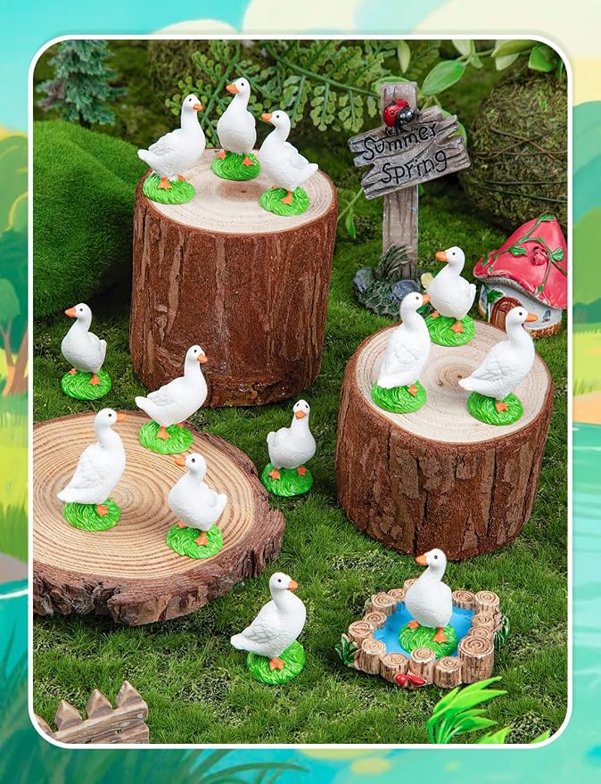 50pcs Mini Resin GooseT iny Animal Figurines Bulk | Small Desk Goose Decor for Garden Lawn Yard Micro Landscape Aquarium Potted Ornament DIY Craft