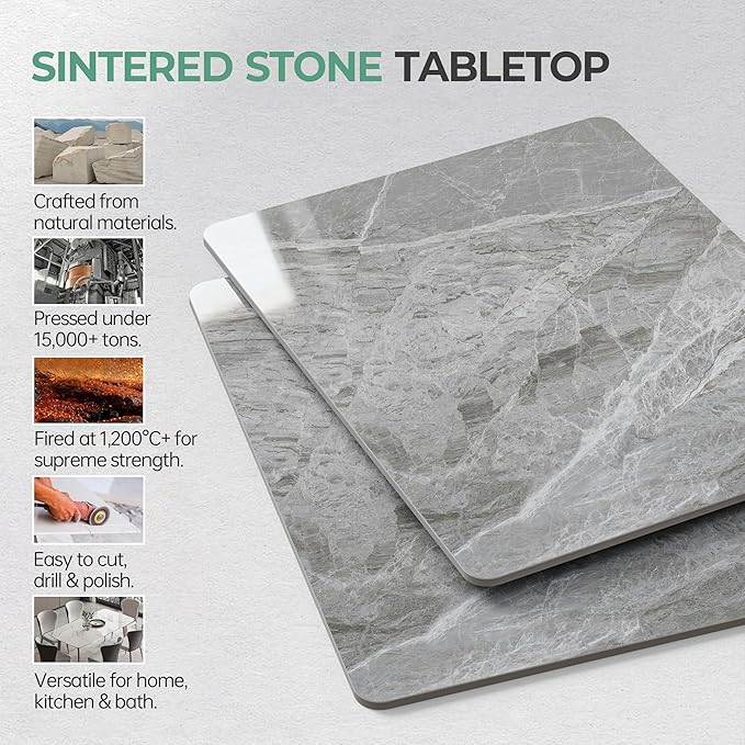 Rectangle Table Top,55.1 ” x 27.5 ” Grey Sintered Stone Tabletop, DIY Replacement & Cover Marble Desktop, Scratch & Wear Resistant, Easy to Clean, Suitable for Indoor & Outdoor
