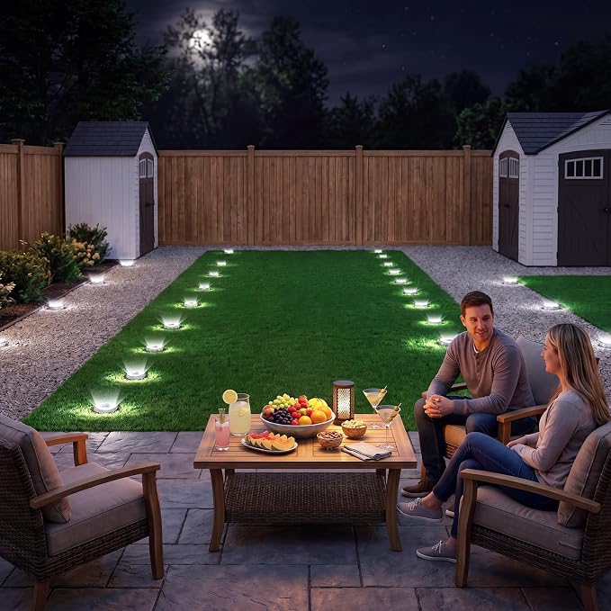 6 Pack Solar Lights Outdoor Waterproof, 8 LED Solar Ground Lights | Flat Solar Disc Light Landscape Lighting for Pathway Garden Yard Walkway Driveway Lawn, Cool White