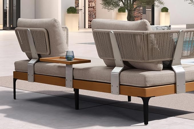 PURPLE LEAF 4 Pieces Patio Conversation Furniture Set Outdoor Aluminum Modern Wicker Sofa Chairs Sets with Coffee Table for Balcony Yard Garden Poolside, Cushions and Pillows Included