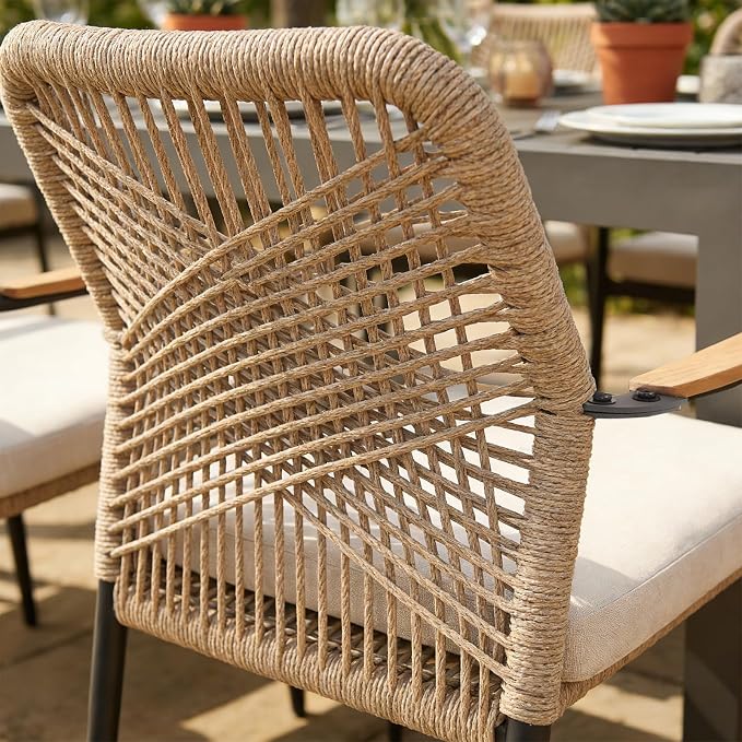 SUNSITT 7 Piece Outdoor Patio Dining Set, 63" - 105" Aluminum Expandable Outdoor Dining Table and 8 Woven Wicker Patio Chairs w/WPC Armrests for Garden, Dark Grey