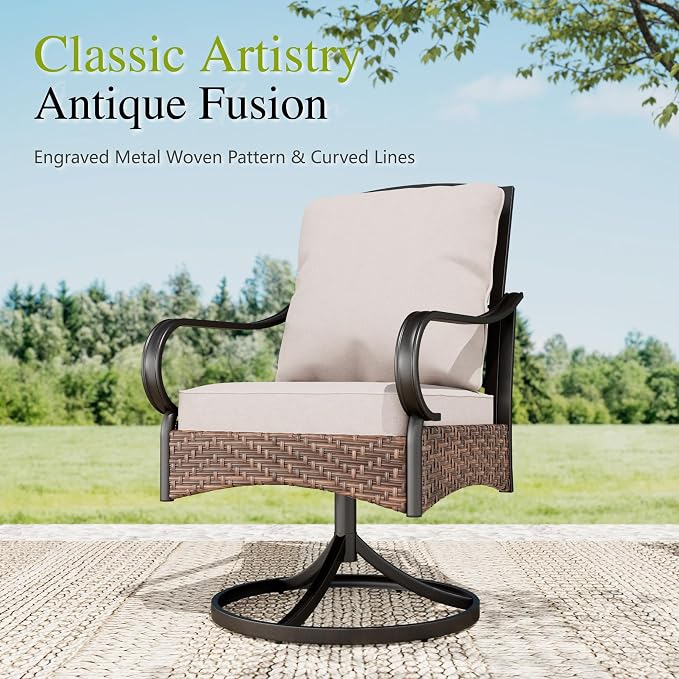 Sophia & William Outdoor Patio Table and Chairs for 6 Outdoor Dining Set with 6 Padded Large Patio Swivel Rocking Chairs, 64" X 38" Rectangular Metal Table for Garden Deck Backyard