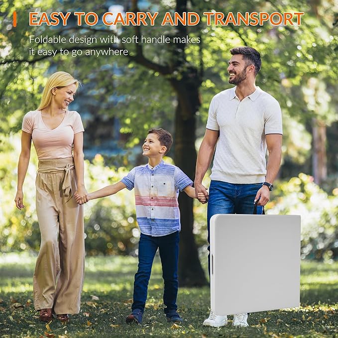 Elevon 4 Feet Heavy Duty Folding Table with Adjustable Height, Fold-in-Half Portable Table for Indoor Outdoor Use - Camping, Picnic, Party, Wedding, Dining, Utility Table