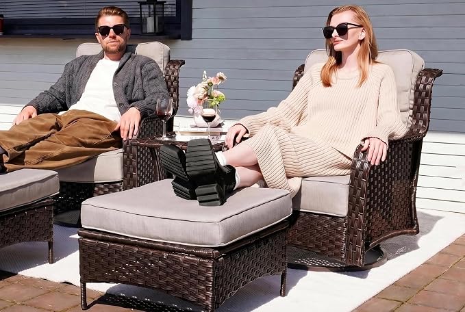 Sundale Outdoor 5 Piece Patio Furniture Set with Ottoman, Wicker Outdoor Swivel Chairs with 6" Cushions, High Back Rattan Patio Conversation Sets with Deep Seating for Porch, Yard (Grey)